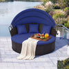 Clamshell Patio Round Daybed Wicker with Retractable Canopy and Pillows-Navy - Gallery View 1 of 9