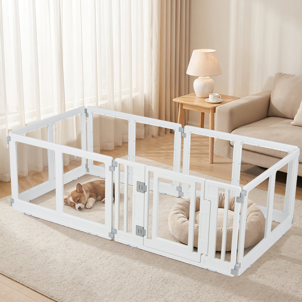 Clear Plastic Dog Playpen with Secure Locking Door-6 Panel - Gallery View 1 of 11