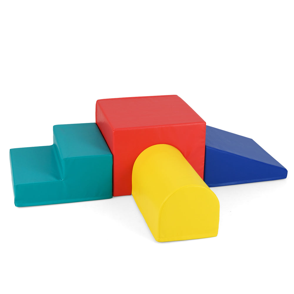 Colorful Climb and Crawl Foam Block Play Set featuring a slide, tunnel, and steps for creative infant play.