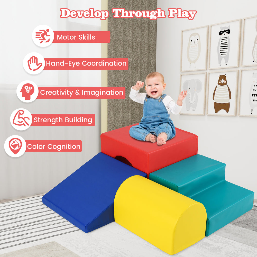 Colorful Climb and Crawl Foam Block Play Set for infants, featuring a slide, step, and tunnel for creative play.