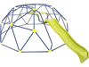 Geometric climbing dome with extended wavy slide and two rest platforms for outdoor fun and play for kids aged 5-10.
