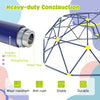 Heavy-duty metal pipe construction of the 13.3 FT climbing dome climber with wavy slide and rest platforms for kids.