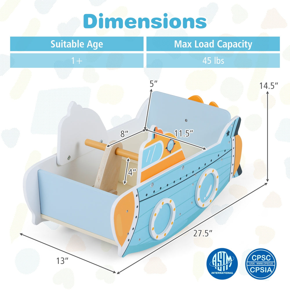 Submarine wooden climbing toy with rotating propeller, designed for safety and comfort, ideal for kids aged 1+.