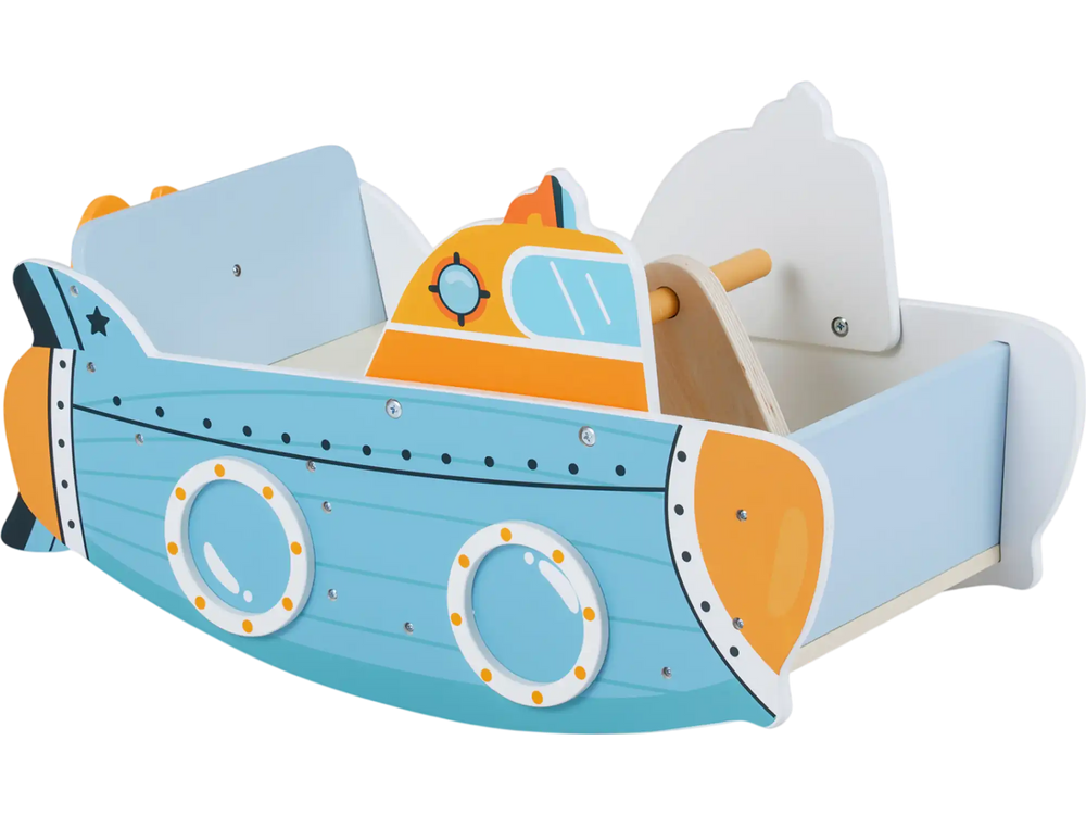 Submarine Wooden Climbing Toy with Rotating Propeller and Rocking Climber