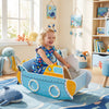 Colorful submarine wooden climbing toy with rotating propeller, designed for safe and fun indoor play for kids.