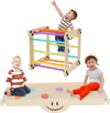 Children playing on a Climbing Triangle Ladder Toy with a reversible ramp, promoting balance and creativity indoors.