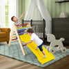 Wooden climbing triangle set with adjustable ramp, featuring multicolor design for children's play and muscle training.