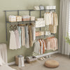 Wall-mounted gray closet system showcasing adjustable shelves and rods, perfect for organized storage in bedrooms or.