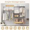 Wall-mounted closet system featuring 7 storage shelves and 5 hanging rods in gray for versatile organization.