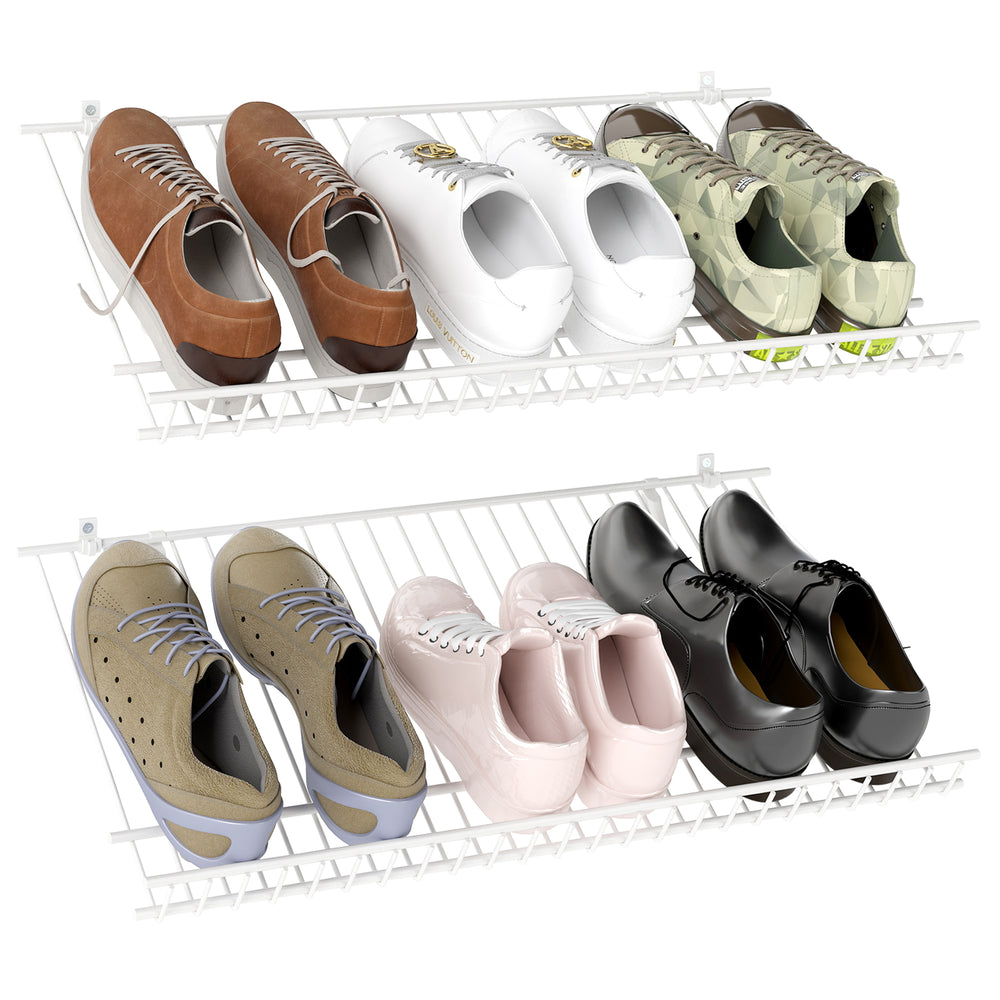 Wall-mounted metal wire shoe racks set of 2, featuring sturdy design and proper spacing for ventilation.