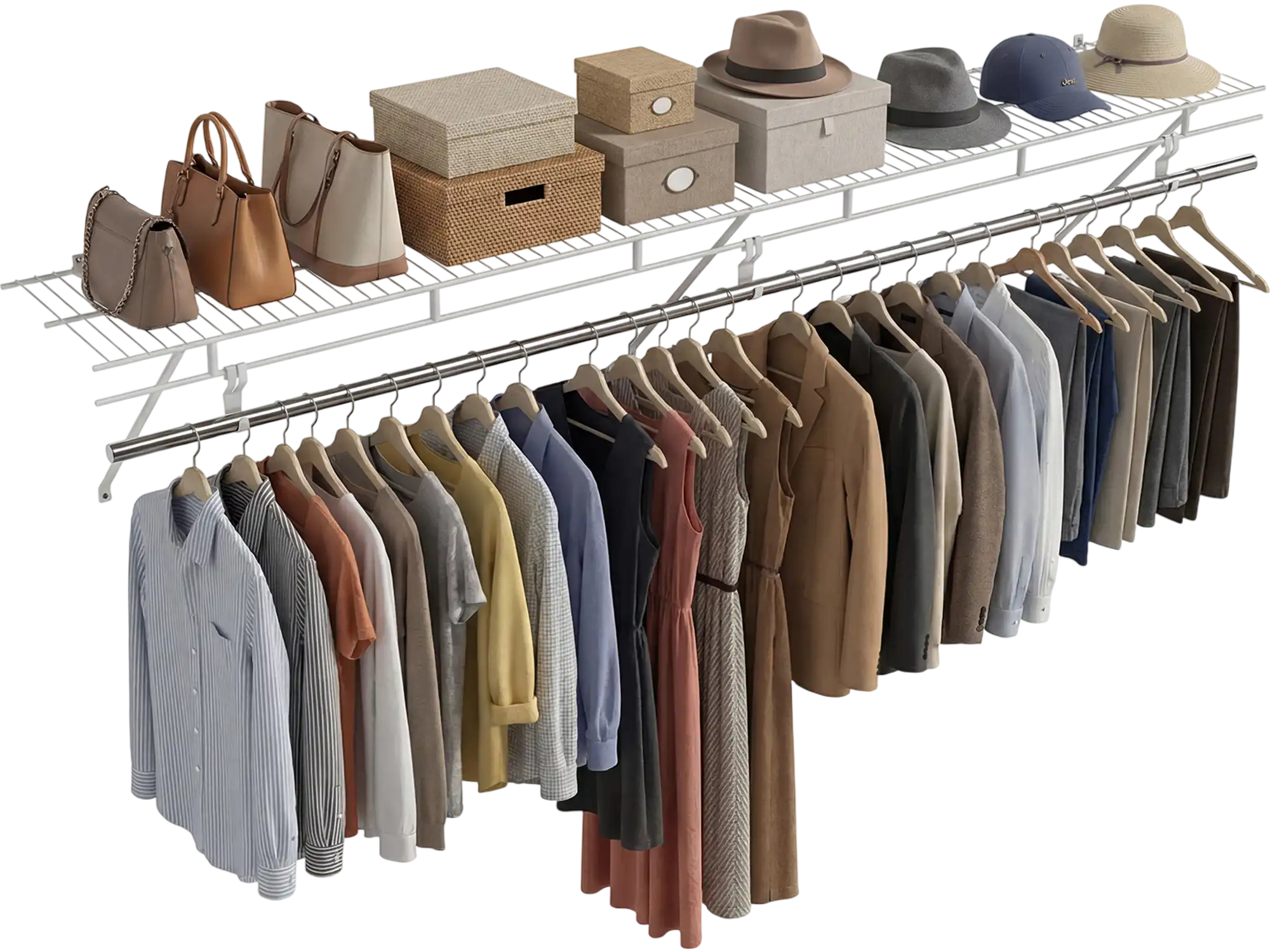 Costway Wall Mounted Closet Shelf with Hanging Rod 92375260 New