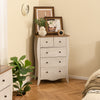 Gray closet storage organizer featuring five fabric drawers and a spacious tabletop, perfect for farmhouse-style.