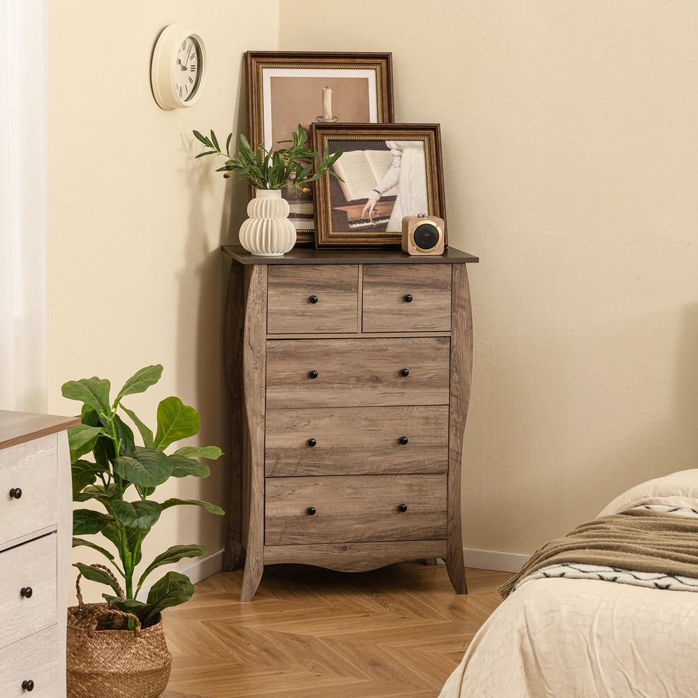 Closet Storage Organizer with 5 Folding Fabric Drawers and Anti-tipping Kit-Brown - Gallery View 1 of 9