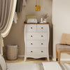 Gray closet storage organizer with 5 fabric drawers, spacious tabletop, and farmhouse design for stylish bedroom.