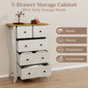 5-drawer storage cabinet in gray with a wooden top, ideal for organizing socks, sheets, and accessories in a farmhouse.