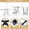 Clothes drying rack with 6 adjustable heights, featuring a stable triangular structure and flexible rotation shafts.
