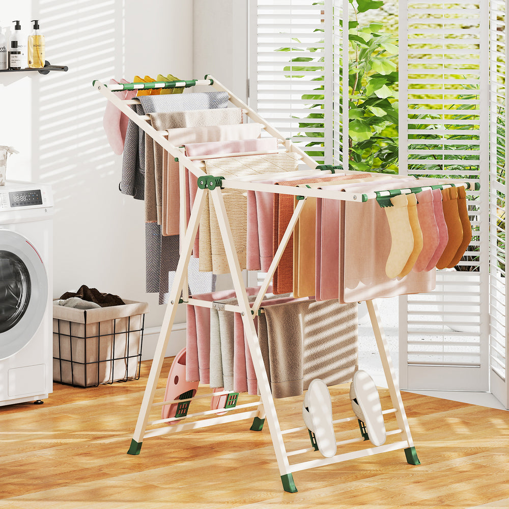 Clothes Drying Rack with Height Adjustable Wings-Beige - Gallery View 1 of 12