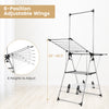 Clothes drying rack with 6 adjustable heights, featuring a stable structure and anti-slip foot pads for versatile use.