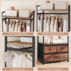 Clothes rack featuring a sturdy metal frame, top shelf, 3 fabric drawers, and 2 side hooks for versatile storage.
