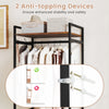 Clothes rack with anti-toppling devices, sturdy metal frame, and fabric drawers for secure storage in rustic brown.