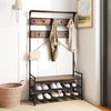 Coat Rack 4-In-1 Hall Tree with 11 Hanging Hooks Shoe Bench-Rustic Brown - Gallery View 1 of 10