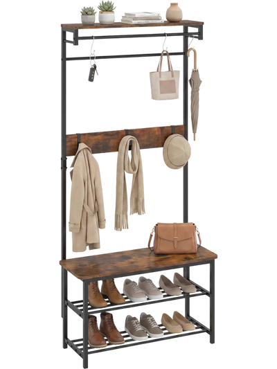 Costway 4-In-1 Hall Tree Coat Rack Shoe Bench Removable Hooks 27354652 New