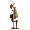 Coat rack featuring a tall design with staggered rubber wood hooks and two shelves, ideal for stylish home organization.