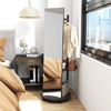 Freestanding coat rack with full-length mirror, walnut finish, featuring 3 hooks and storage shelves for compact spaces.