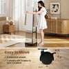 Freestanding coat rack with full-length mirror, walnut finish, featuring 4 wheels for easy mobility and 3 hooks for.