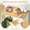 Spacious bamboo cabinet top of the coffee bar cabinet features a smooth surface, ideal for serving and easy maintenance.