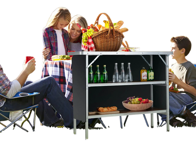 Costway Folding Camping Table 2-Tier Open Shelves Outdoor BBQ Coffee 14257963 New