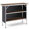 Folding camping table with 2-tier open shelves, aluminum frame, ideal for outdoor BBQ and picnics.