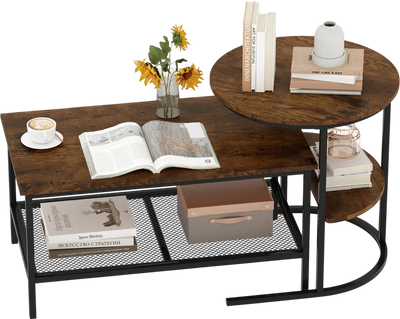 Costway 2-Piece 2-Tier Rectangle Coffee Table & Side End Table Set w/ Storage Shelves 43922013 New