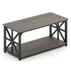 2-tier coffee table in rustic brown oak with x-shaped metal accents and sturdy carbon steel structure for enhanced.