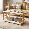 Coffee Table 2-Tier Center Table with Storage Shelf-White and Golden - Gallery View 1 of 11