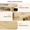 Rectangular 2-tier coffee table with tempered glass tabletop, wood grain finish, and round corners for safe use.