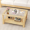 Rectangular 2-tier coffee table with tempered glass top and natural wood finish, ideal for living room storage and.