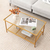 2-tier coffee table with a golden metal frame and tempered glass top, perfect for stylish home or office use.
