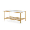 2-tier coffee table with tempered glass top and golden metal frame, ideal for home and office use.