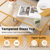 2-tier coffee table with a wavy tempered glass top in gold, featuring suction cups for stability and easy cleaning.