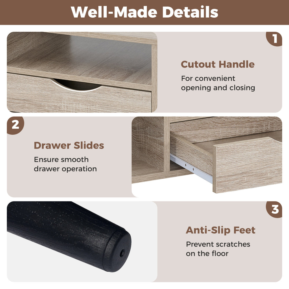 Rustic rectangle coffee table with storage, featuring a cutout handle and anti-slip feet for easy access and floor.