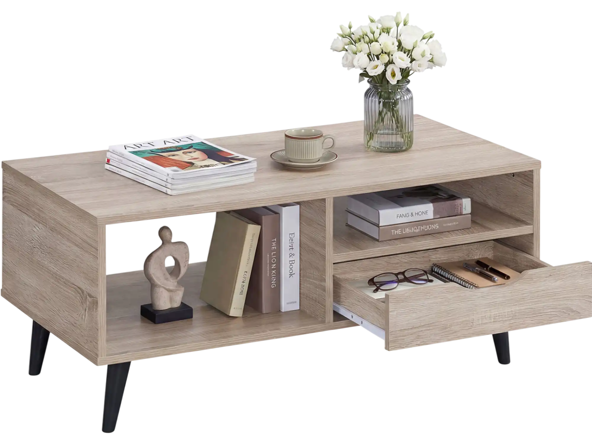 Costway Rustic Rectangle Coffee Table w/ Storage Drawer 14167652 New