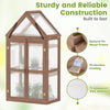 Mini wooden greenhouse with transparent PVC sheets and natural fir wood frame, ideal for plant care and ventilation.