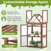 Mini wooden greenhouse with slatted design, three adjustable shelves, ideal for cultivating plants in various heights.