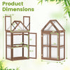 Cold frame mini wooden greenhouse with sloping roof, transparent panels, and three removable shelves for plant care.