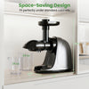 Cold press juicer machine in silver with space-saving design, 2-speed modes, and 95% juice yield for efficient.