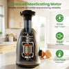 Cold press juicer machine showcasing advanced masticating motor, 150W power, and 95% juice yield for efficient.