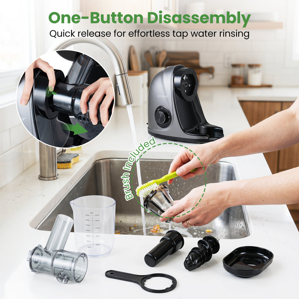 Cold press juicer machine with one-button disassembly, 95% juice yield, and included cleaning brush for easy.