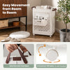 Collapsible 20-gallon white laundry basket with reinforced handles and universal wheels for easy mobility and storage.