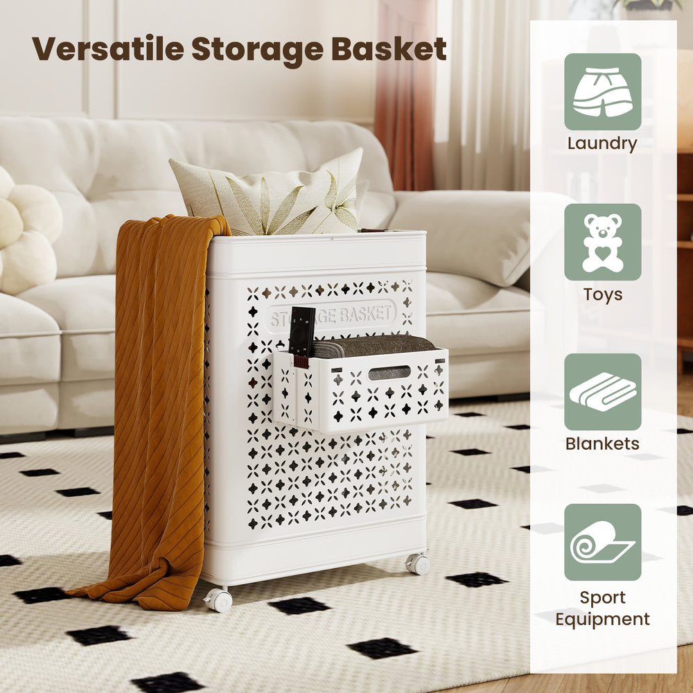 Collapsible laundry basket with a large and small bin, made of waterproof PP material, ideal for versatile storage.